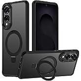 Mondelete for Samsung Galaxy S25 Edge Case, Magnetic Adjustable Ring Stand [Fit for Magsafe], [Military-Grade Shockproof Protection] Phone Case with Kickstand&Ring Holder (Black)