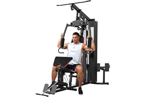 Multifunctional Home Gym Machine, Multifunctional Workout Equipment with 150 Lbs Weight Stack, Home Gym Equipment with Leg Pr
