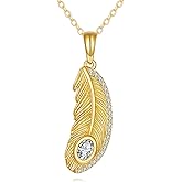 KQF Peacock Feather Necklaces 14K Solid Gold Zircon Pendant Animal-Inspired Jewelry Brithday Gifts For Women