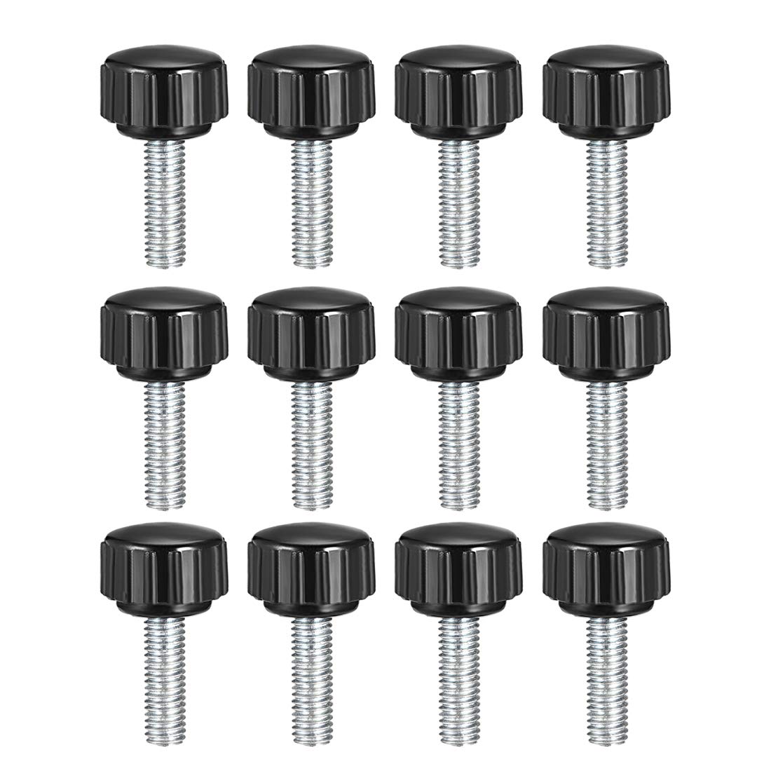 sourcing map 12pcs Knurled Clamping Knobs M5 x 20mm Metric Zinc Plated Carbon Steel Male Thread Thumb Screw on Type 15mm Plastic Round Head Threaded Hand Bolt Stud Knobs Black — image 1