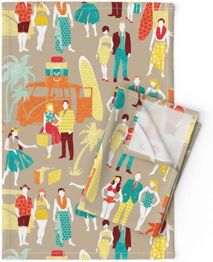 Roostery Printed Tea Towel, Linen Cotton Canvas - Scale Hawaii Elegance Background Vintage Retro Summer 1960S 60S Print Decorative Kitchen Towel by Spoonflower