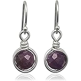 Sterling Silver Ruby Drop Earrings, Handmade Natural Gemstone Dangle Jewelry, July birthstone