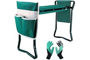 LEJOY GARDEN Garden Kneeler and Seat,with 2 Tool Bags Pouches and Claw Gloves,Portable Lightweight Bench Thicken EVA Foam Pad Sturdy Steel Pipe Practical Garden Tools(Green)