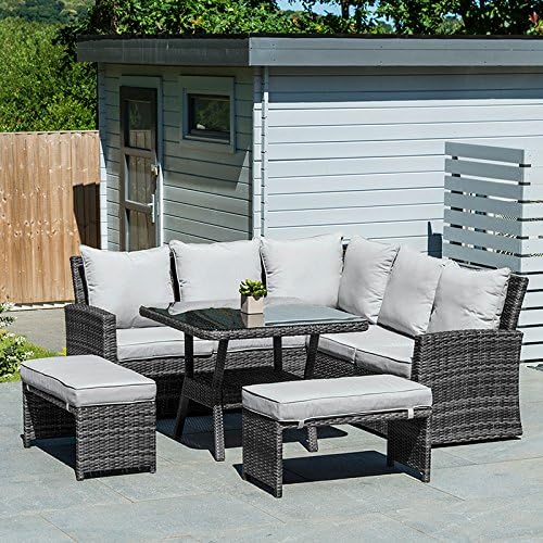 Maze Rattan Outdoor Rattan Garden Furniture Kingston Compact Corner Sofa Dining Set - Grey