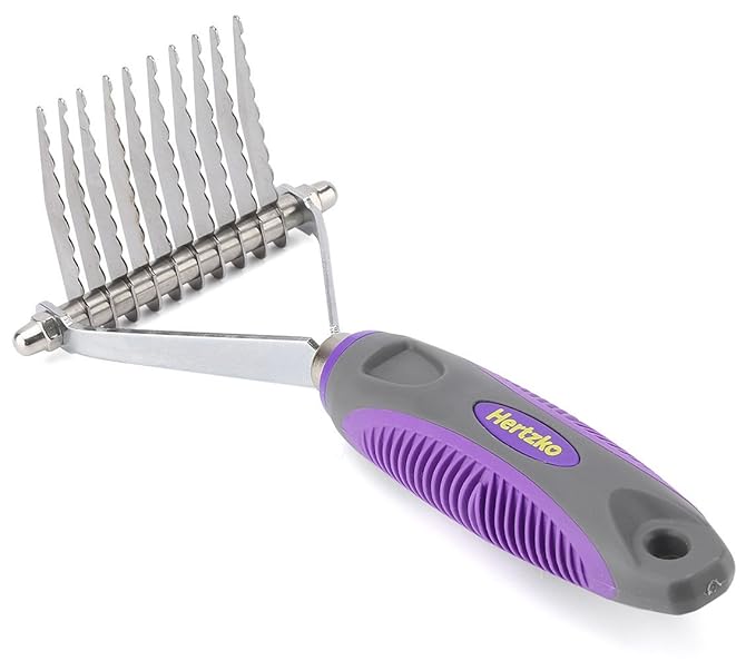 Hertzko Undercoat Dematting Comb/Rake Long Blades with Safety Edges Great for Cutting and