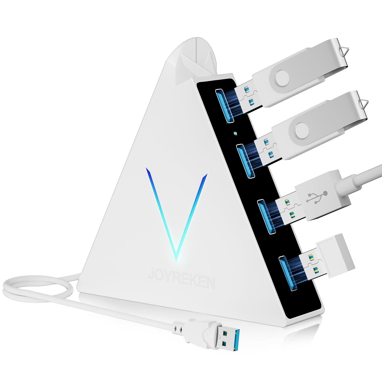 Photo 1 of JoyReken USB 3.0 Hub,4 Port USB Hub Tower,2ft Cable USB Splitter for Laptop,PC, PS4,PS5,Xbox,Mouse,Keyboard, Flash Drive, U-Disk (White)