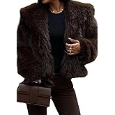 Symina Women's Faux Fur Coat Long Sleeve Open Front Fur Winter Jackets Cropped Furry Overcoat Outwear