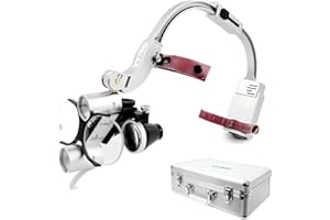 YYING Dental Loupes with Light 3.5X420mm Magnifying Glass, Binoculars Angle Adjustable Head Loupes with LED Light, Aluminum Box Silver