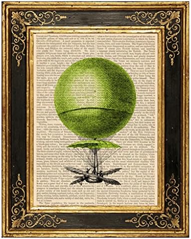 Dreamery Studio, Hot Air Balloon #2 Art Print on Upcycled Antique Book Page, 8x10.5