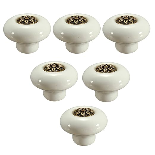 Creatwls 6PCS Einfache Einloch Zink-Legierung Blütenblätter Einlegen Keramik-Knöpfe, Möbelknöpfe Möbelgriffe Schlafzimmer Möb