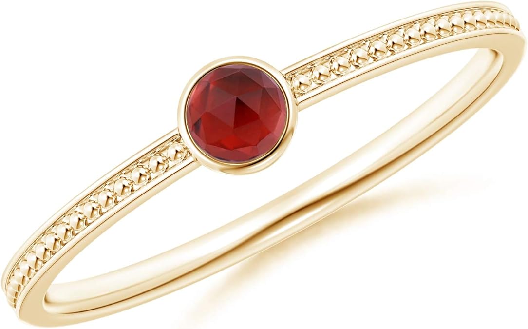 Bezel Set Ring with Beaded Groove Shank in 14K Yellow Gold (3mm
