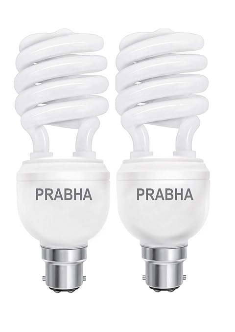 Prabha 09Watt Spiral CFL Bulb Cool White B-22 Base Pack of 2