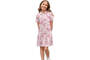 Xuxugorta Girl's Tennis Dress 2-Button Placket Neck Short Sleeve Athletic Golf Workout Dresses Pleated Skirt