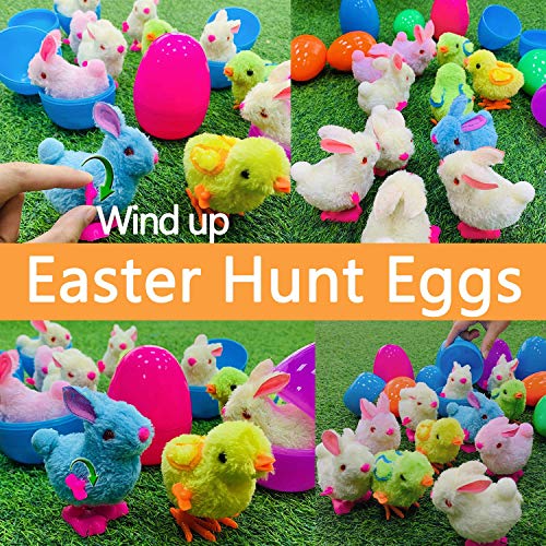 20 Bulk Kids Easter Basket Stuffers,10 Large Surprise Easter Eggs Toy Inside 10 Wind-Up Bunny Chicks Jumbo Prefilled Plastic Easter Eggs Plush Stuffed Animals Toys Toddler Girl Boy Easter Party Favors - Thumbnail 4