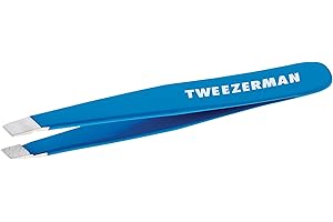 Tweezerman Mini Slant Travel Tweezers For Eyebrows, Travel Tweezers for Eyebrows, Facial Hair (Bahama Blue)