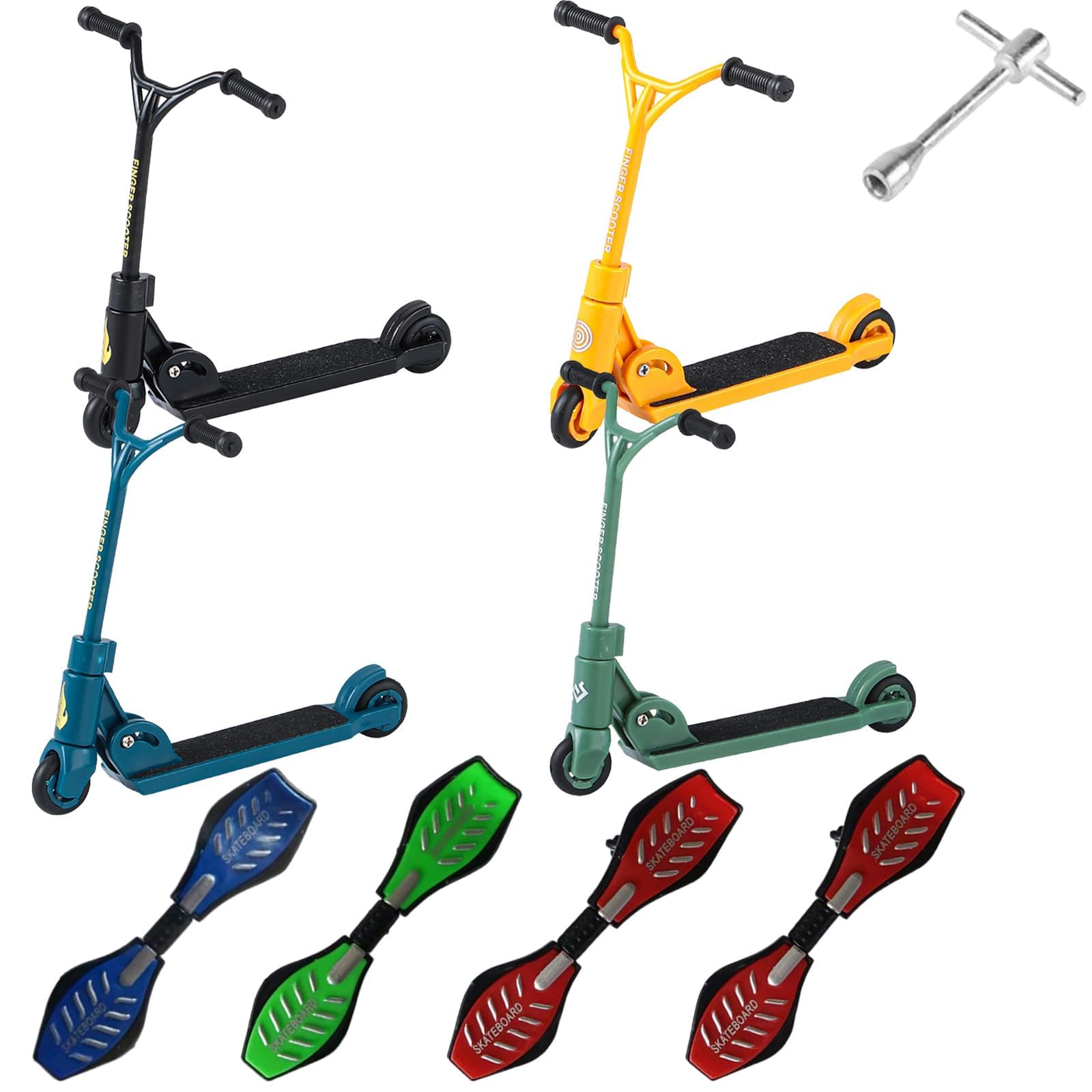 GETFACAI 8 PCS Y Head Folding Scooter Set with 4 Finger Scooters, 4 Finger Balance Skateboards & 1 Tool, Mini Finger Sports Set for Indoor & Outdoor Leisure