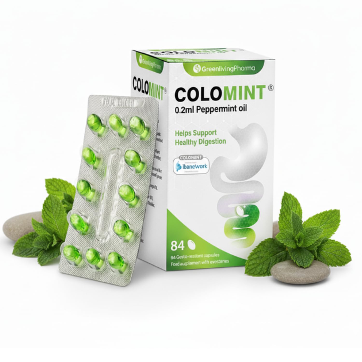 Colomint Peppermint Oil Capsules – Natural IBS Relief & Bloating Relief – 84 Gastro-Resistant Peppermint Capsules (0.2ml) – IBS Supplements for Digestive Comfort – Sealed Blister Strips