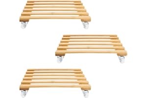 Cedilis 3 Pack Plant Caddy, Bamboo Plant Stand with Rolling Wheels, Mobile Flower Pot Mover Roller, Heavy Duty Plant Pot Pallet Dolly Caster for Patio Outdoor, Holds up to 100 Lbs, 12 Inch Square