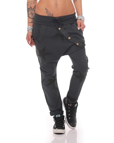 Zarmexx Damen Sweatpants Baggy Boyfriend mit Knopfleiste Freizeithose Jogginghose Baumwolle Sporthose Yogapants Jogger Loose 
