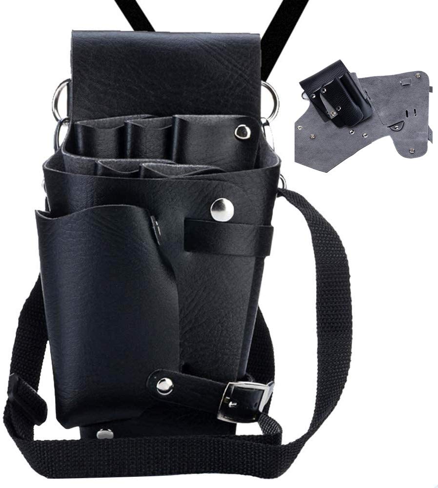 Hairdressing Bag Tools Waist Belt Bag PU Leather Hair Styling Equipment Belt Pouch Barber Bag Leather Haircut Holster Pouch for Keeping Scissors, Razors, Hair pins, Makeup Brushes
