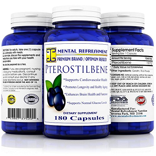 Mental Refreshment: Pterostilbene - 150 mg, 180 capsules (1 Bottle)