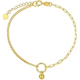 SISGEM 18K Solid Gold Paperclip Chain Bracelet for Women, Delicate Gold Cuban Link Chain Bracelet Anniversary Jewelry Gifts for Mom, Wife, 6.4-7.5 Inch