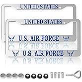 2pcs for US Air Force Veteran License Plate Frames – Silver Aluminum – 12.5’ x 6.5’ USAF License Plate Holder Covers