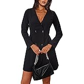 HYPERFIRE Women's V Neck Button up Dress Long Sleeve Classy A Line Short Dresses Work Office