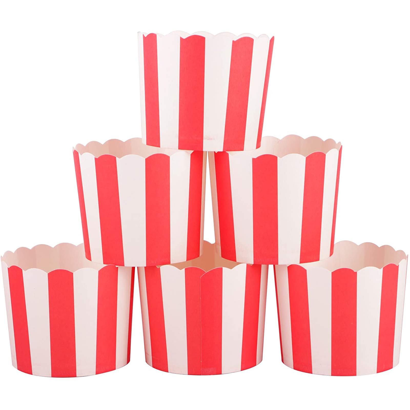 Webake 50pcs Full Size 6oz Paper Baking Cups Red Cupcake Liners Paper Snack Cups for Popcorn Cupcake Muffin Case Cupcake Bath Bomb, for Movie Party Decorations Set of 50 (Red Stripe)