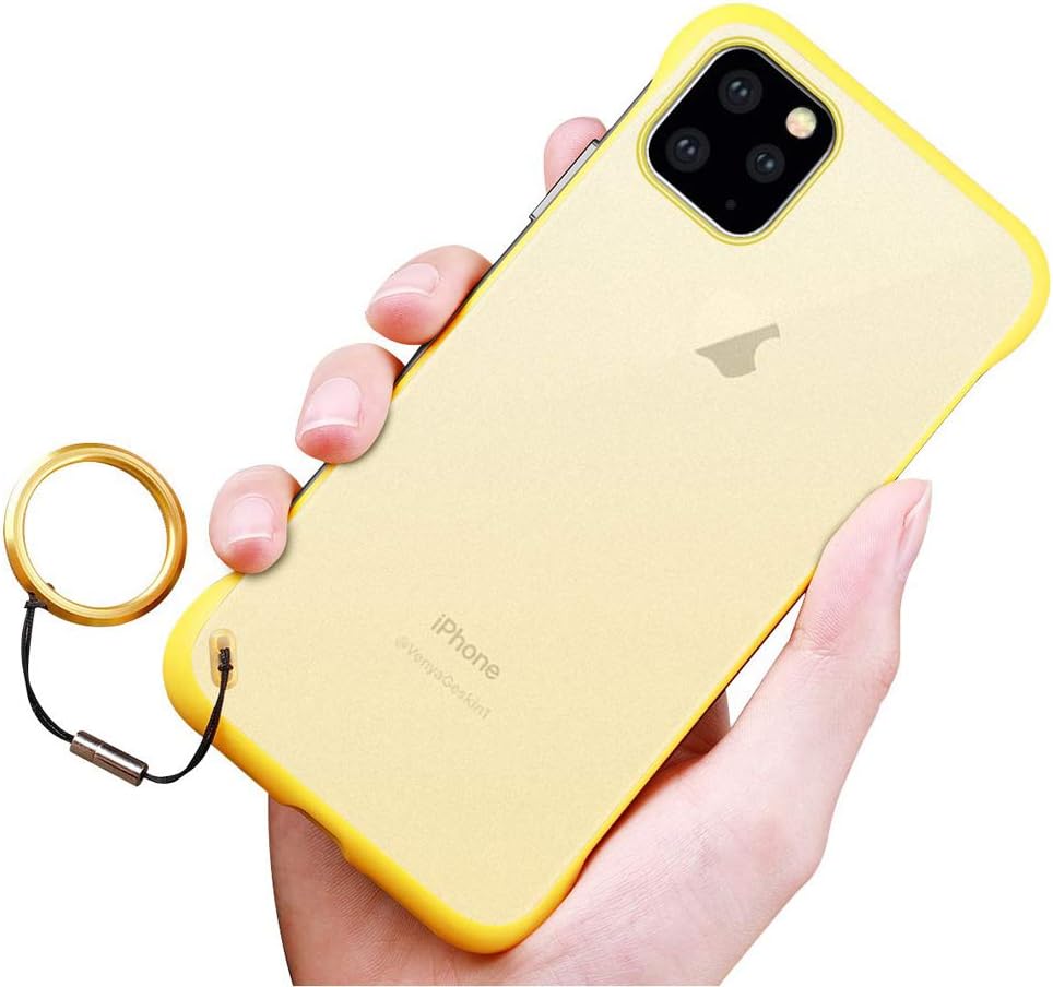 Keyihan iPhone 11 Case with Non-Slip Rope Pull Finger Ring Ultra Slim Minimalist Frameless Design Translucent Matte Texture Protective Cover for iPhone 11 (6.1 inch) (2019) (Yellow)