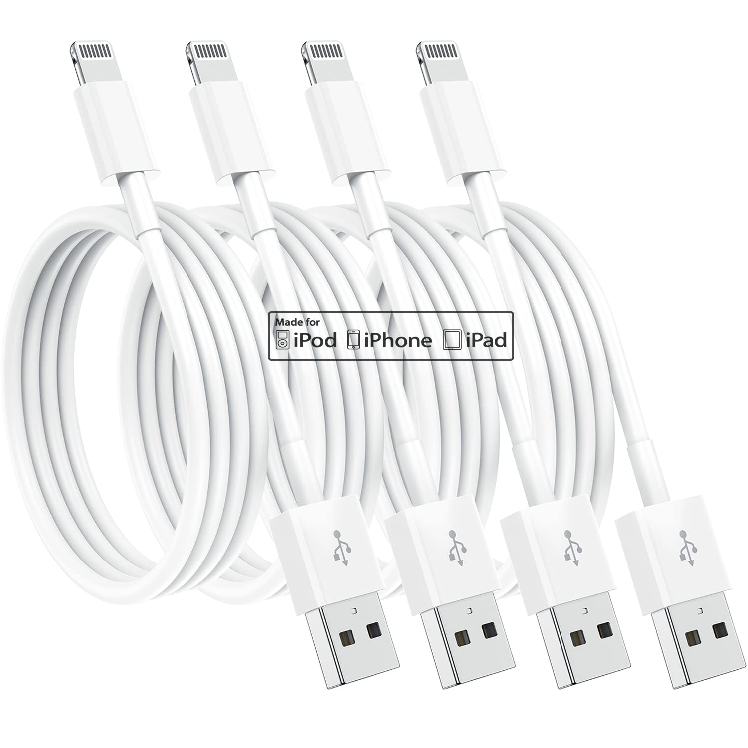 Susnwere 4Pack Apple MFi Certified iPhone Charger 0.3m, Lightning to USB Cable 0.3 meters, Super Fast Charging for 12/12mini/11/Pro/Max/X/XS/XR/XS Max/8/7/6,ipad, White