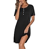 Ekouaer Womens Nightgown Cotton Sleepwear Short Sleeve Button Down Sleepshirt