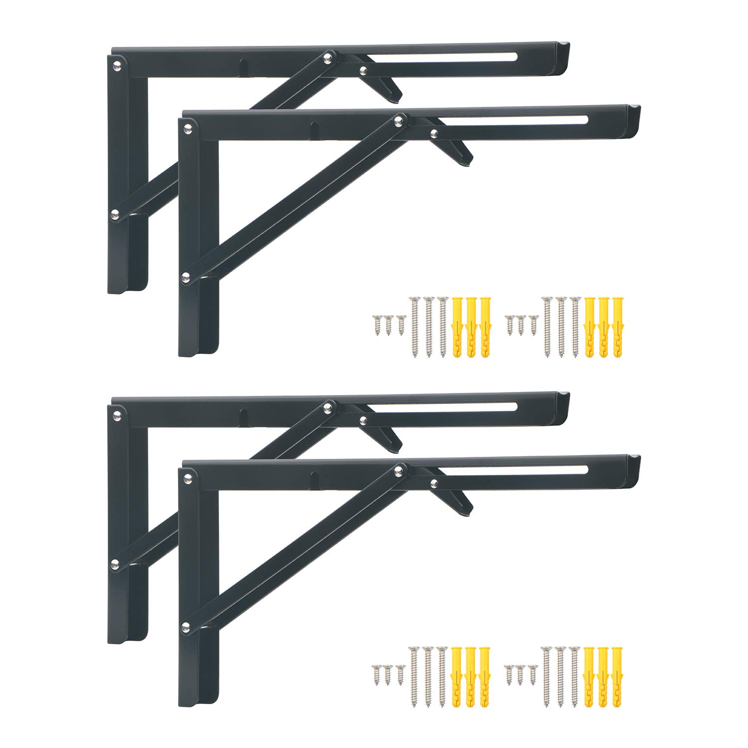 Pxyelec 4pcs Folding Shelf Bracket 14 inches, Heavy Duty Stainless Steel Wall Shelf Support Bracket for Space-Saving DIY Workbench with Install Screws