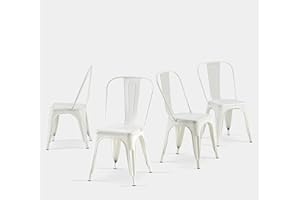 SOLEGGIATA Metal Dining Chairs Set of 4 18 Inch Seat Height Stackable Industrial Vintage Style Farmhouse Kitchen Cafe Indoor Outdoor Cloud White Vintage Color