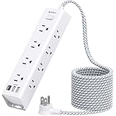 Surge Protector Power Bar - 15 FT Extension Cord, Power Strip with 12 Widely AC Outlet 3 USB, Flat Plug, Wall Mount Overload 