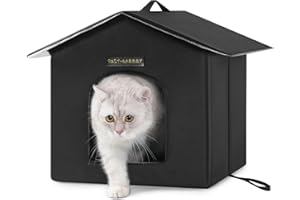 Rest-Eazzzy Outdoor Cat House, Feral Cat House Insulated with Mat and Clip, Weatherproof and Insulated, Cat Beds for Cats Kittens Puppies, Never Blow Away (Black, S 13" X 13" X 14")