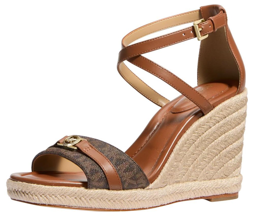 Michael Kors Women’s Mandy Wedge Sandal, Brown/Luggage, 6.5