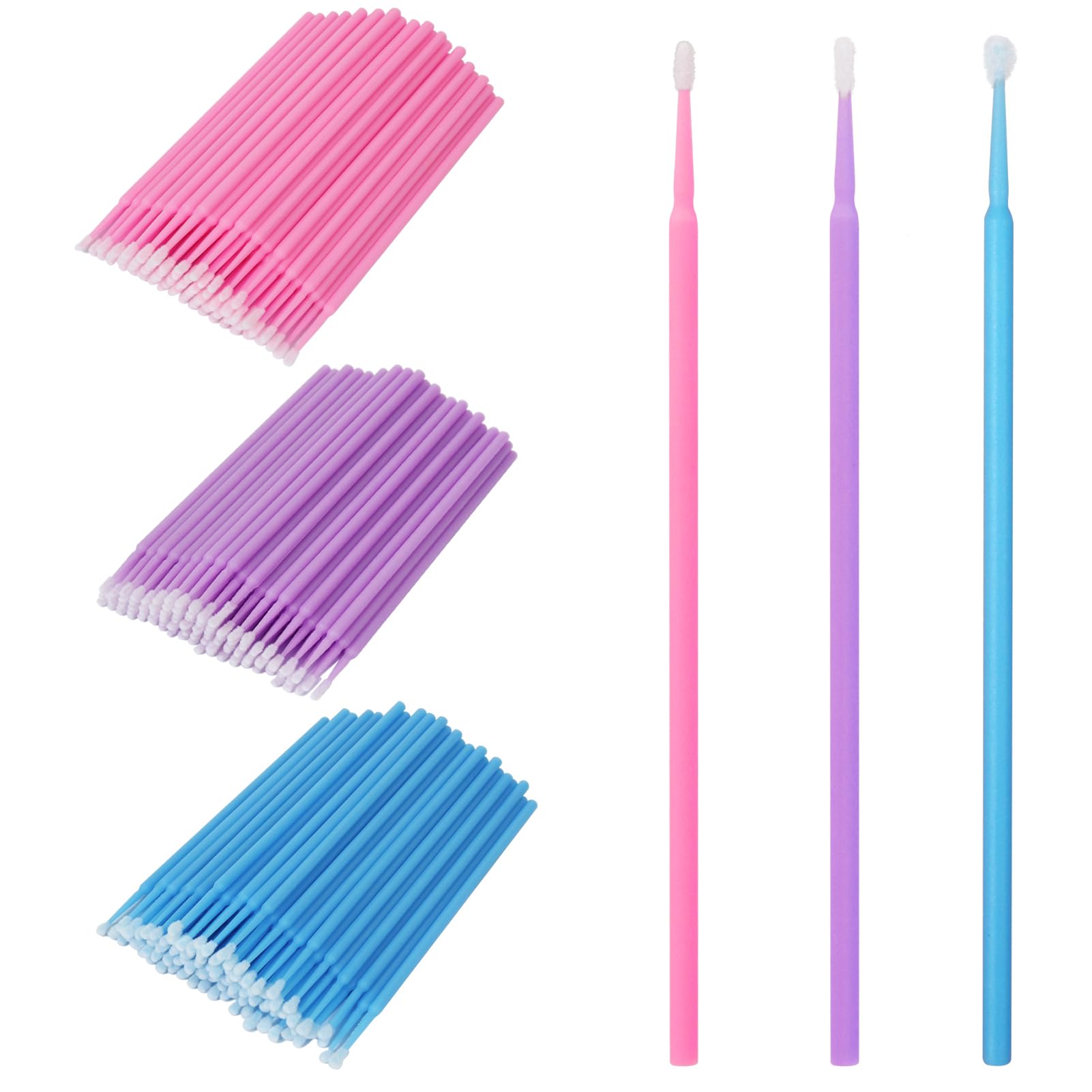 Shintop 300pcs Micro Applicator Brushes, Disposable Eyelash Extension Brushes for Makeup, Oral and Dental (Purple+Blue+Pink)