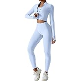 Workout Sets for Women 3 Piece High Waisted Seamless Leggings Crop Top Jacket Gym Yoga Outfit Stretchy Sports Bra Sets