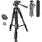 Huepar Tripod Lightweight 56" Adjustable Laser Level Tripod with 3-Way Swivel Pan Head, Quick Release Plate with 1/4" Screw M