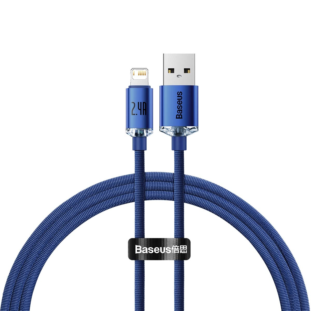 Baseus Crystal Shine Series 2.4A Fast Charging USB Data Cable for iPhone 14 13 12 Pro Max 1.2m (Blue)