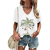 Christmas in July Shirt for Women Summer Christmas T-Shirt Short Sleeve V Neck Xmas Hawaiian Tee Tops
