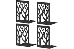 ALOTCHE Bookends 4 Pieces, Tree Design Modern Metal Bookends for Shelves, Black Tree Book Ends Decorative Book Organizer for Desk, Decorative Shelve Book Stopper for Home Office