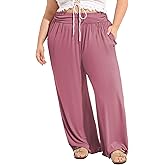 TIYOMI Plus Size Pants for Womens Wide Leg Pants Casual Loose Adjustable Elastic Waist Summer Sweatpants with Pockets XL-5XL