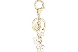 SELOVO Initial Keychain White/Pink/Black Cute Keychain Girl Purse Charms for Handbag Cute Letter Flower Keyring for Backpack