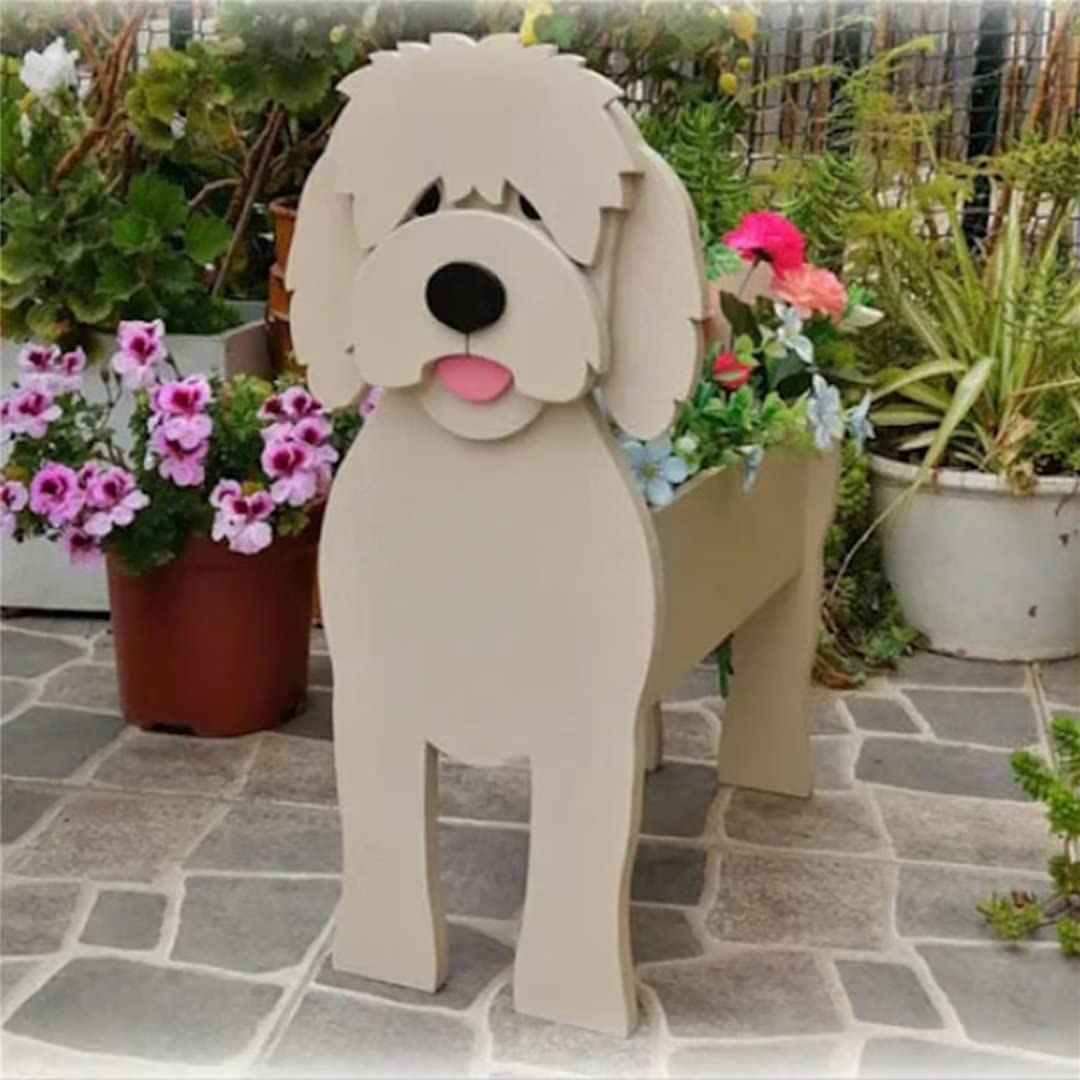 EIMOPE Cute Flower Pot Dog Planter，Creative Dog Planters Flower Planter Pot Garden Planters，Pet Dog Flower Garden Pots Flower Planter Flower Cactus Air Plants Home Office Decor，Golden Doodle，34X24cm