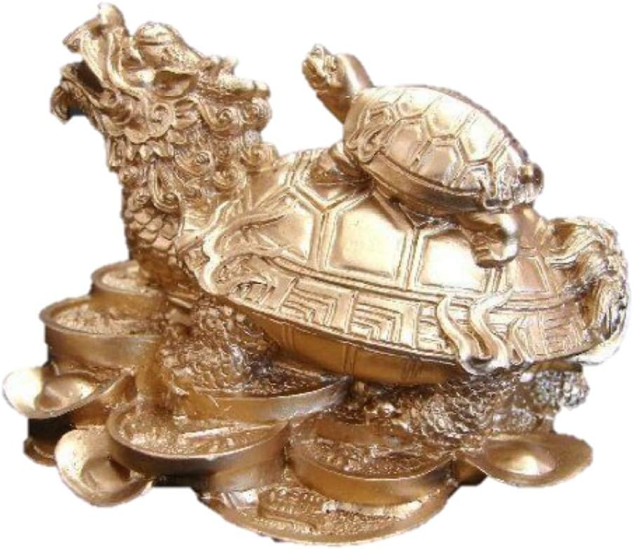 PNPGlobal Gold Feng Shui Dragon Turtle Tortoise Statue Figurine Coin Money Wealth