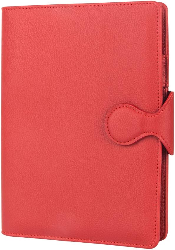 Grope Travel Refillable Planner Inserts Lined Journals to Write in for Women PU Leather A5 Binder 6 Ring Notebook with Pen Holder, Card Bag, Round Magnetic Buckle (Vermilion)