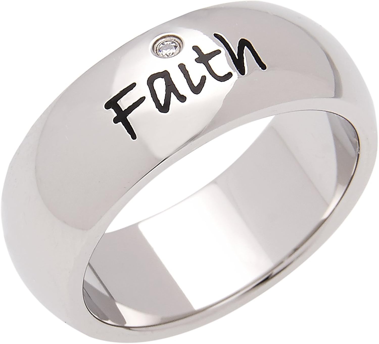 7mm Stainless Steel Women's Men's Ring Faith with Cubic Zirconia
