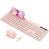 Wireless Keyboard and Mouse for MacBook, Vivefox Pink Rose Wireless Keyboard with Phone Holder, USB A & Type C Receiver, Full-Size Combo for Mac, MacBook/Air/Pro Windows PC Computer